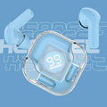 Transparent HIFI noise reduction TWS Bluetooth headphones in white, black, pink, blue, and green colours