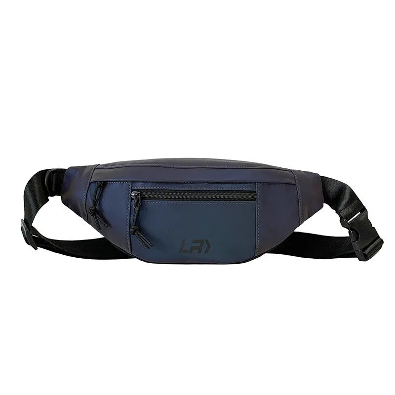 Blue crossbody cycling bag with reflective strips and open pocket design