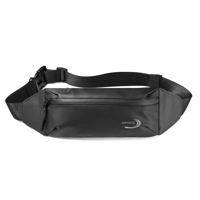 Men's waterproof sports waist bag in polyester Oxford fabric in black, blue or grey colours