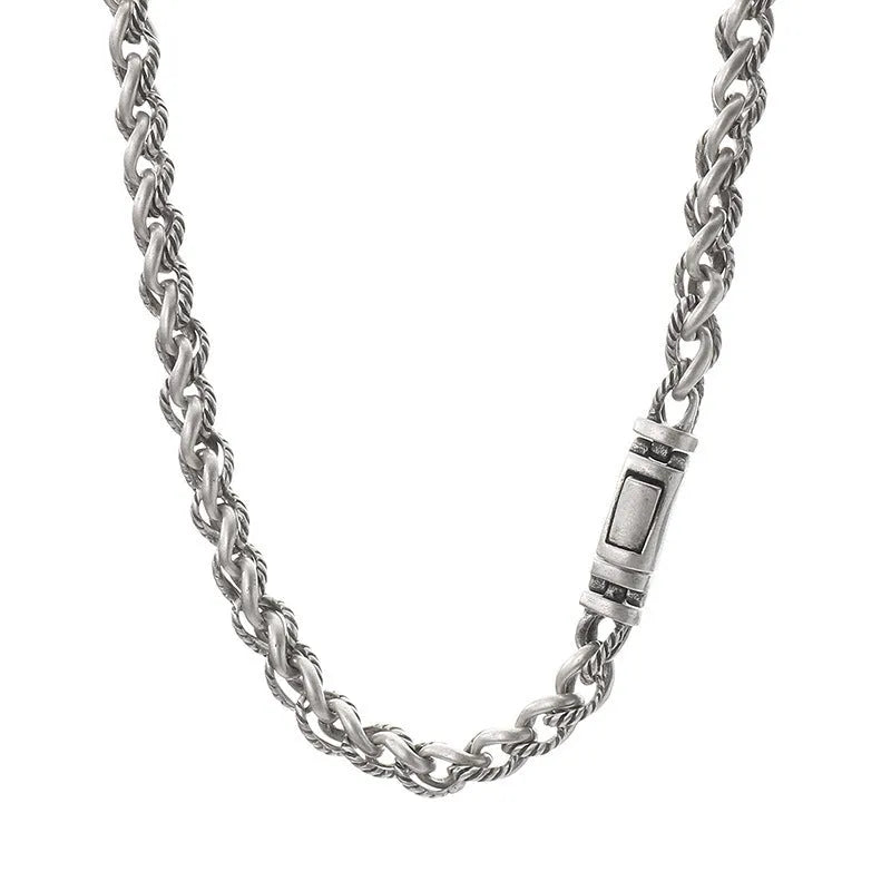 Men's antique silver titanium steel keel chain necklace with large hemp flower links.