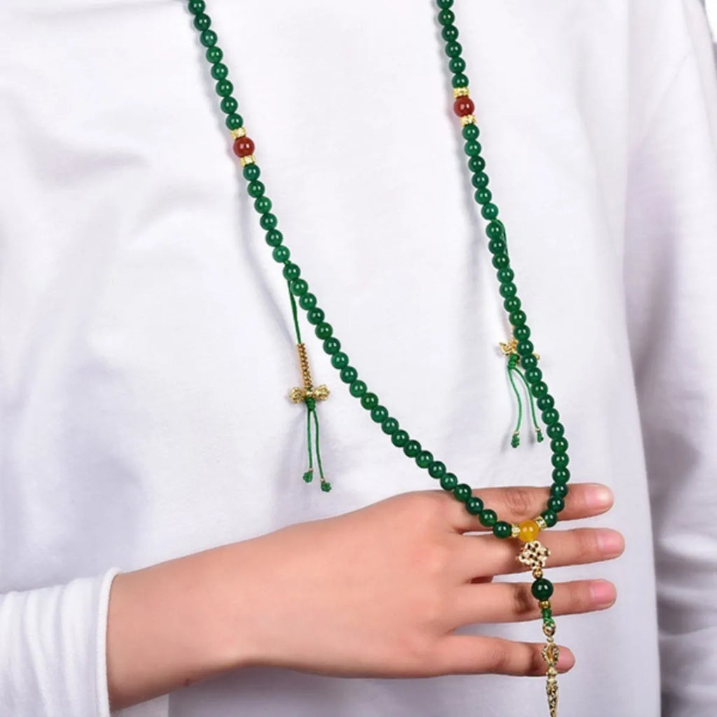 Brazilian natural green agate multi-circle unisex bracelet showing stone beads in handcrafted design