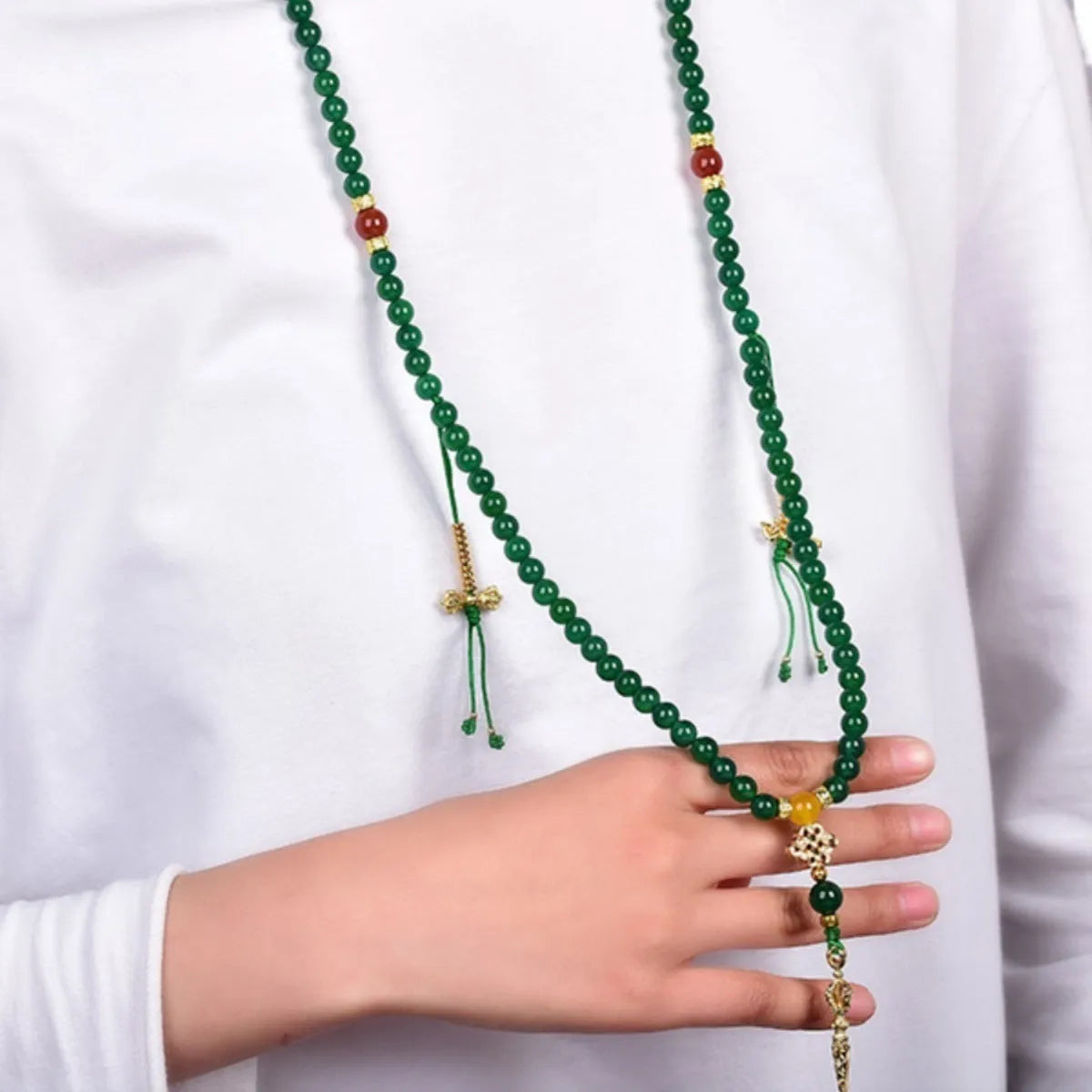 Brazilian natural green agate multi-circle unisex bracelet showing stone beads in handcrafted design