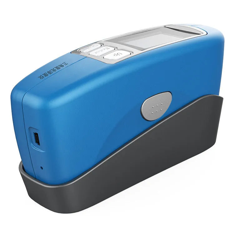 Portable handheld gloss meter for testing ceramic, glass, and paint surface shine.