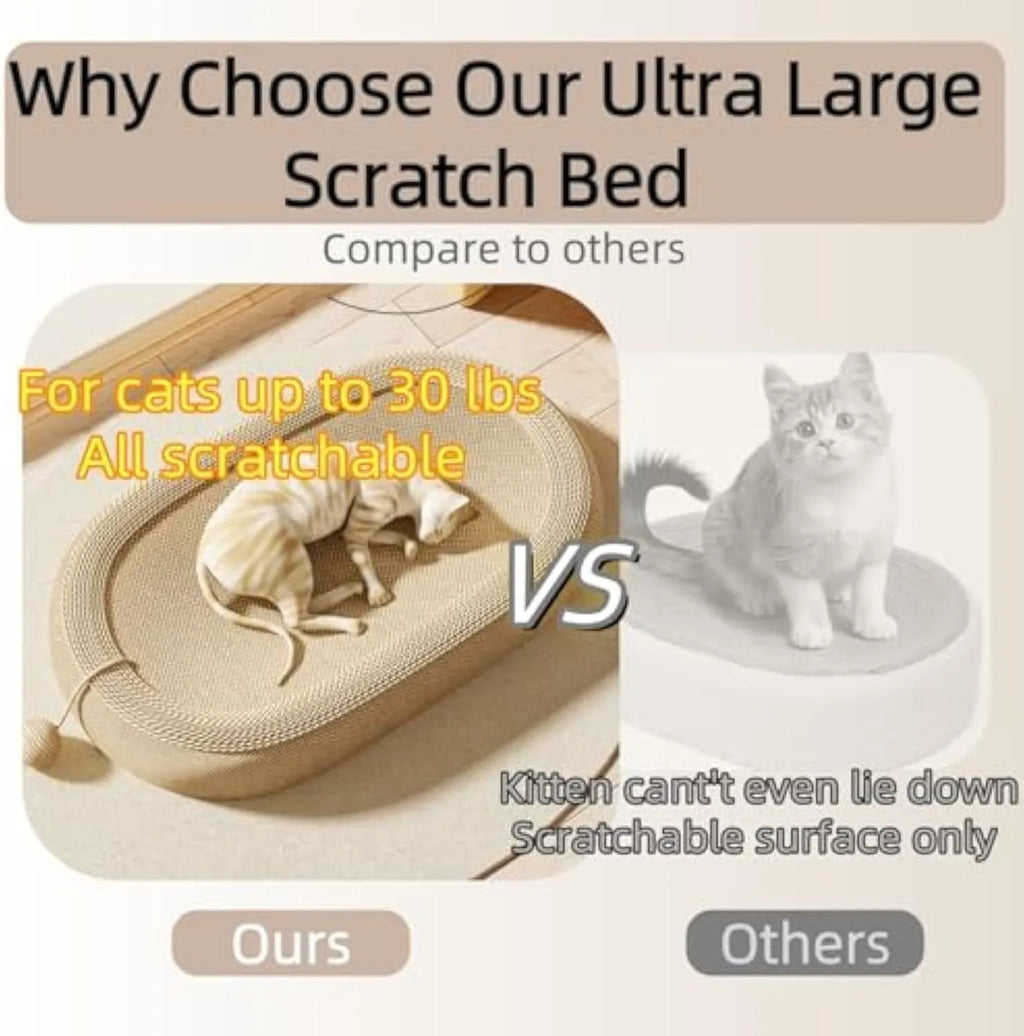 Ultra large natural sisal cat scratching board with integrated lounging platform in L or XL sizes