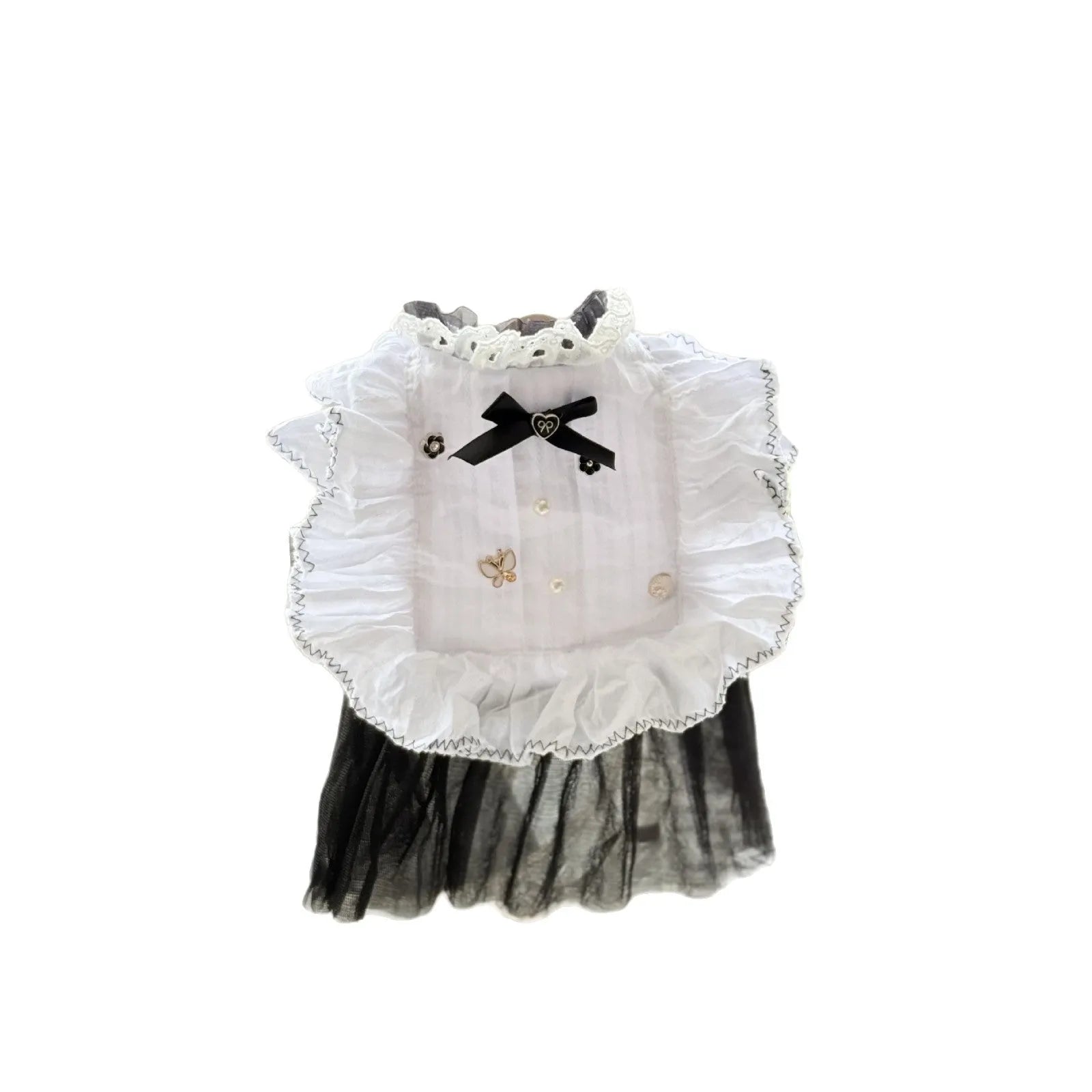 White polyester princess style gauze skirt for a small dog on a hanger, showing the layered skirt design.