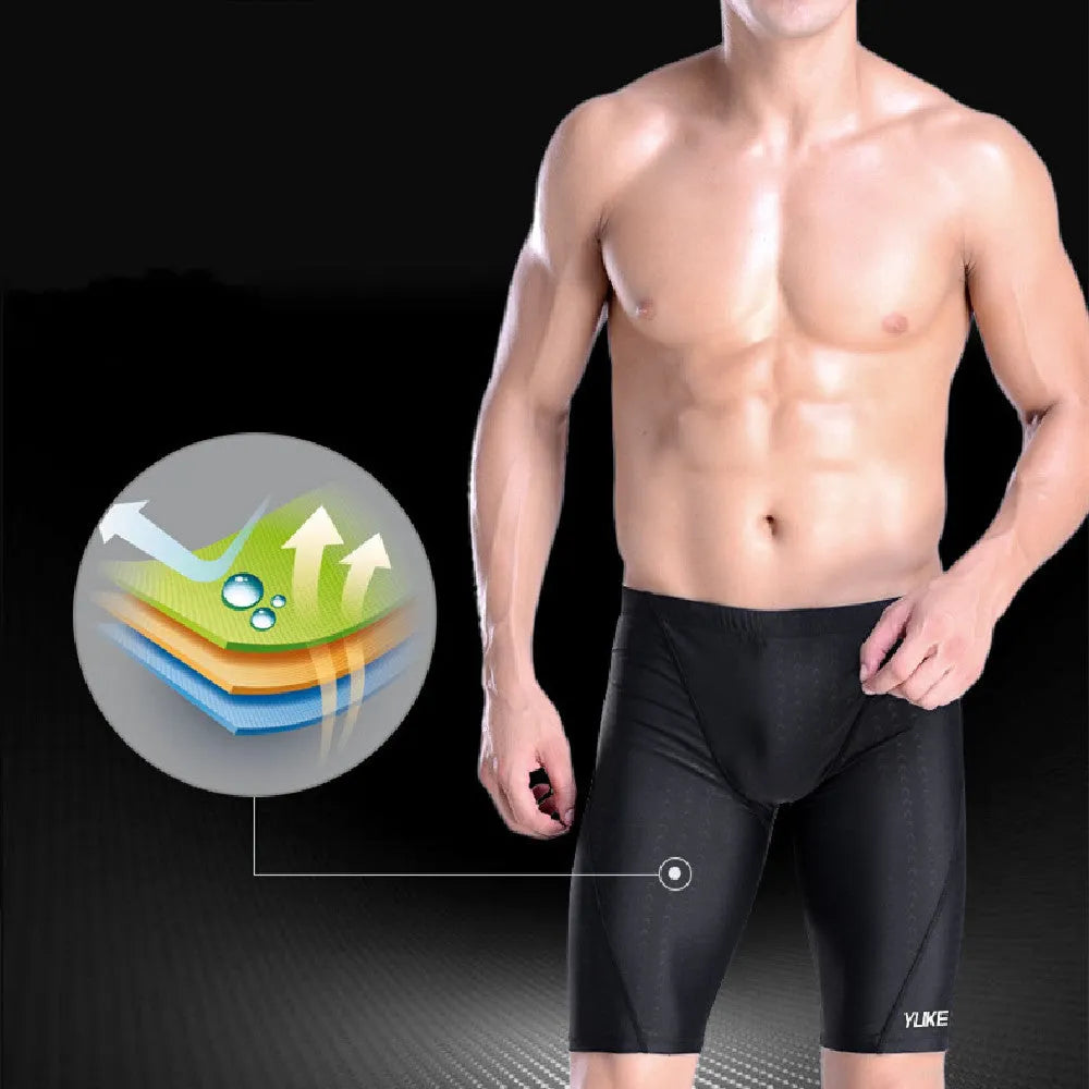 Men's black polyester swimming set with goggles, cap and mesh bag