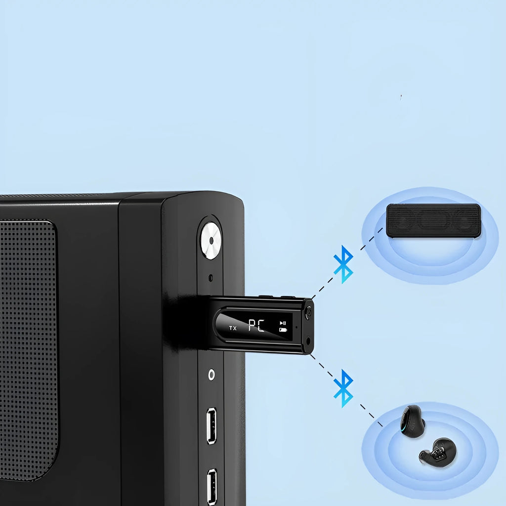 Black USB car FM Bluetooth receiver for wireless music streaming and hands-free calling
