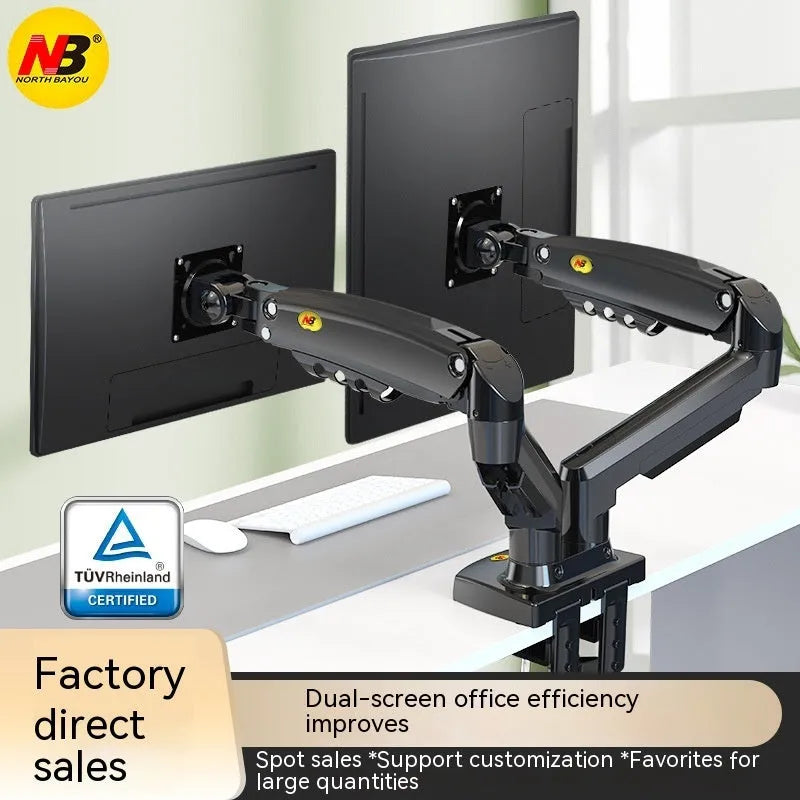 Aluminium alloy dual screen monitor bracket with VESA 75-100mm mounting compatibility