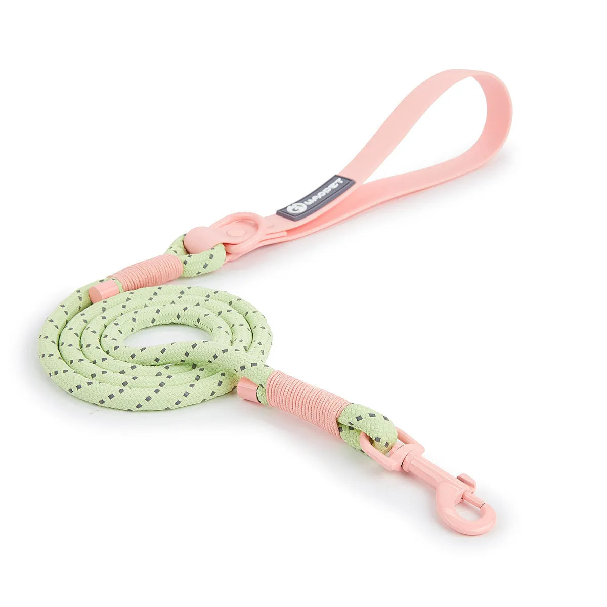 Dark Red Purple Yellow PVC dog hand holding rope leash showing 120cm length.