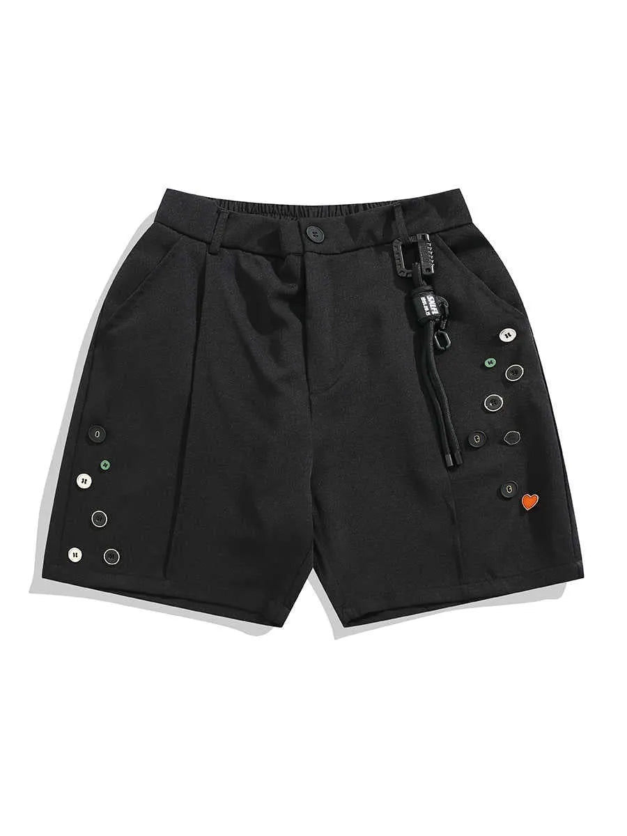 Man's black loose-fitting semi-elastic casual shorts with straight leg.