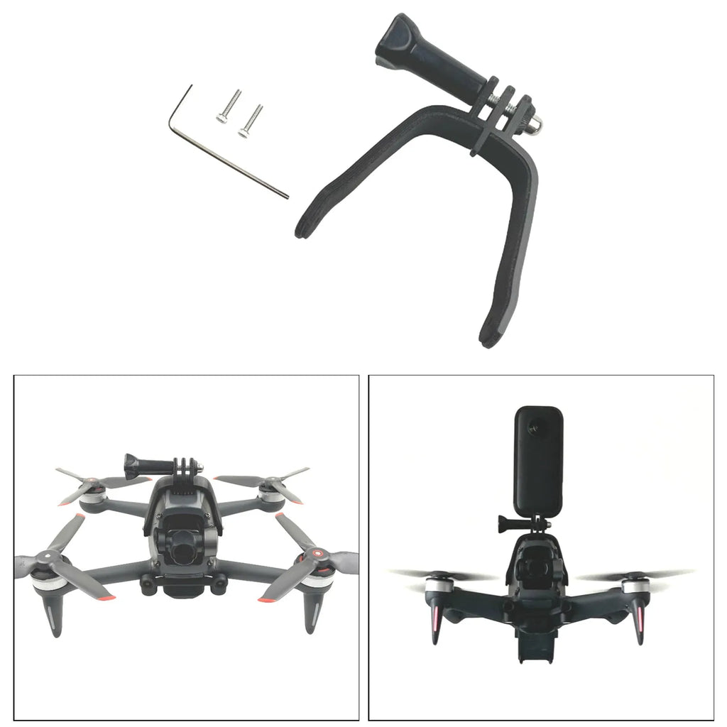 3D-printed GoPro expansion bracket with sponge layer for FPV drone camera mounting.