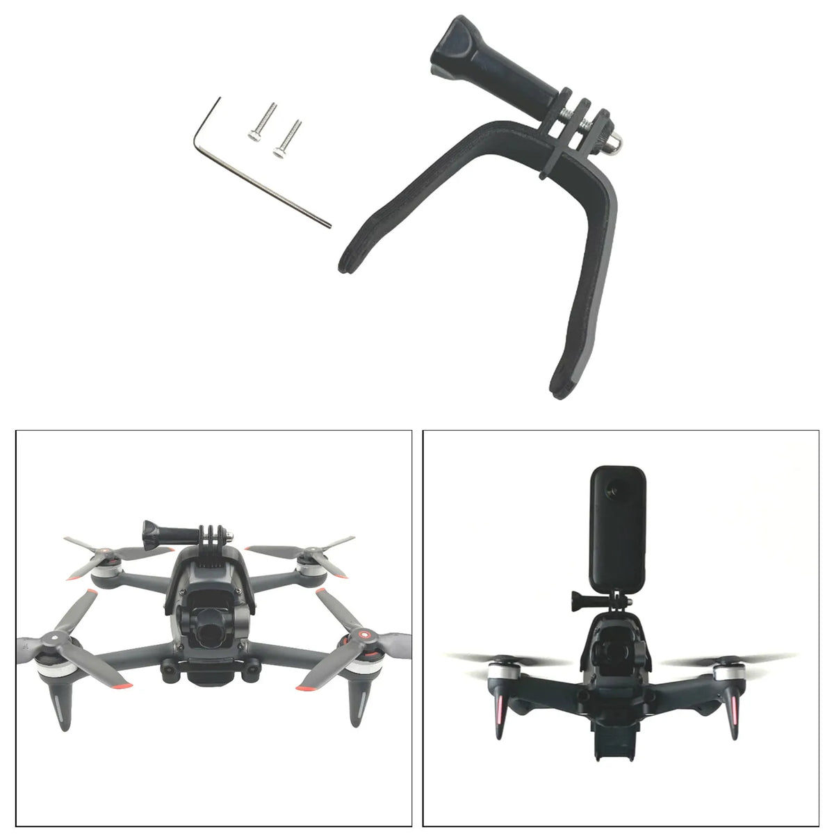 3D-printed GoPro expansion bracket with sponge layer for FPV drone camera mounting.