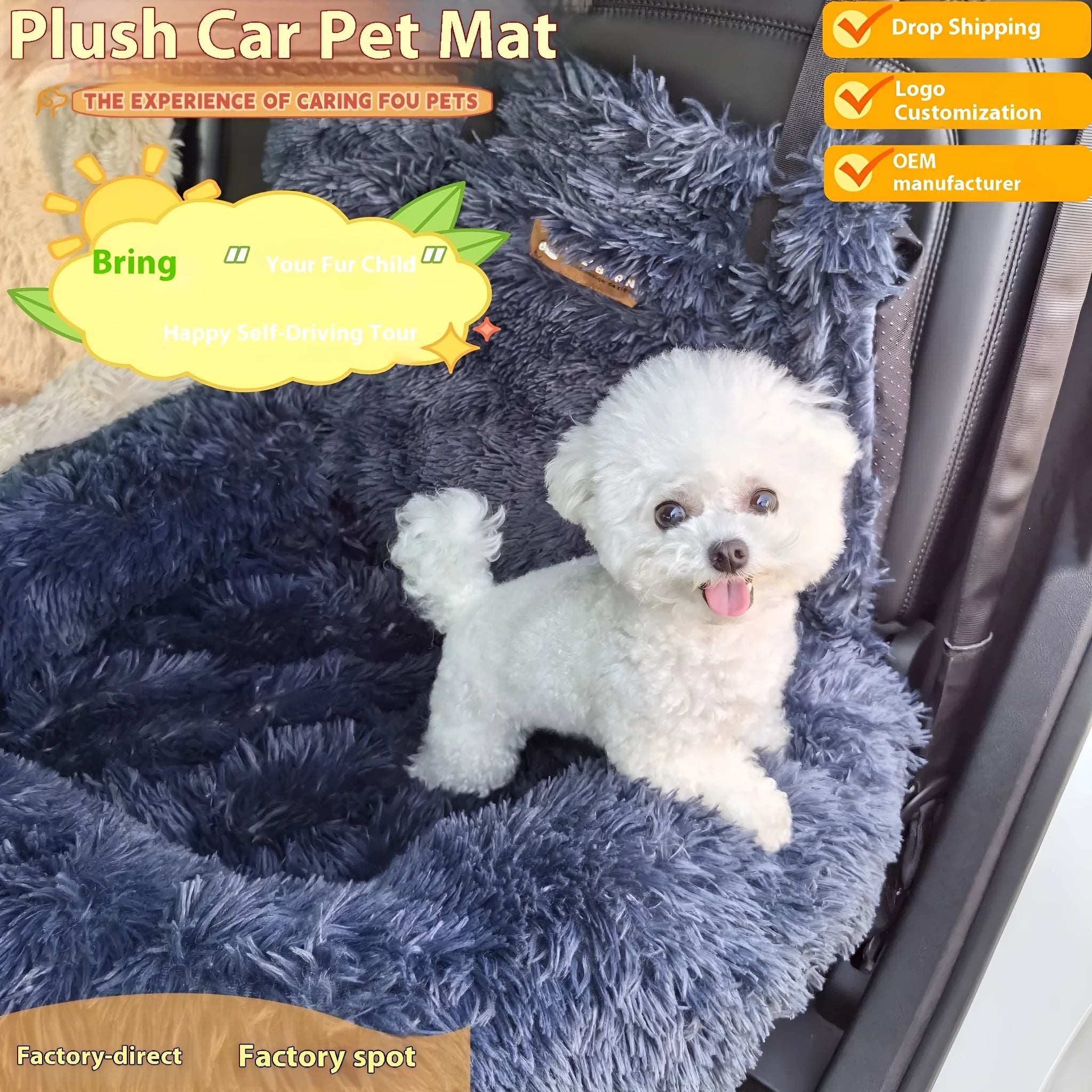 Winter thermal vehicle pet mat on car seat in dark grey colour