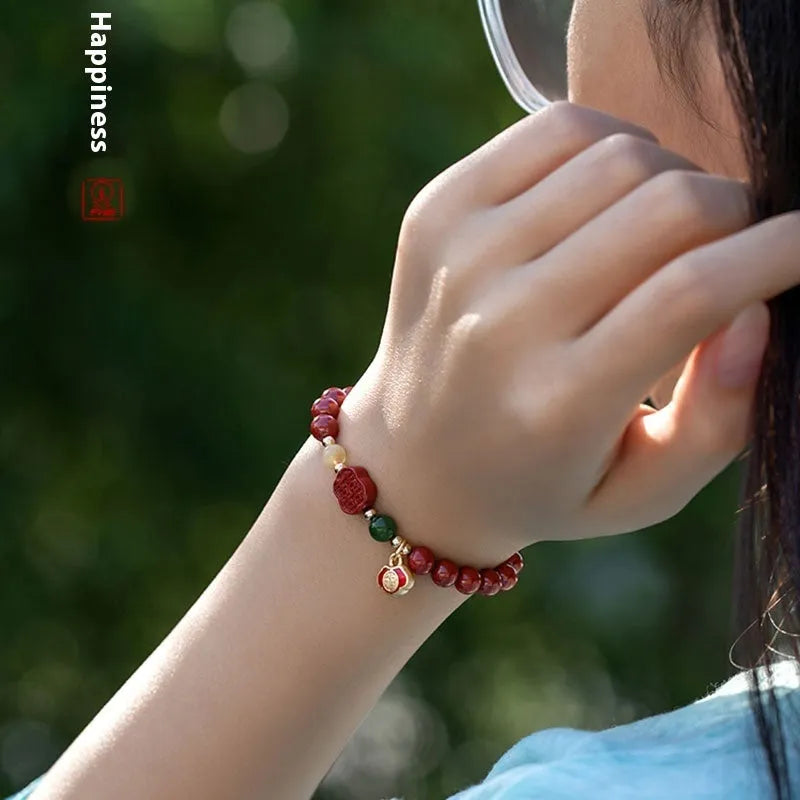 New Chinese style bracelet with Emperor sandstone beads and fu character in 6mm or 8mm size.