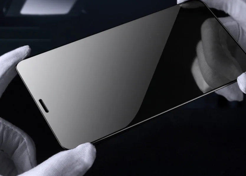 Samsung Galaxy tempered glass screen protector showing full coverage and anti-seeking alignment features