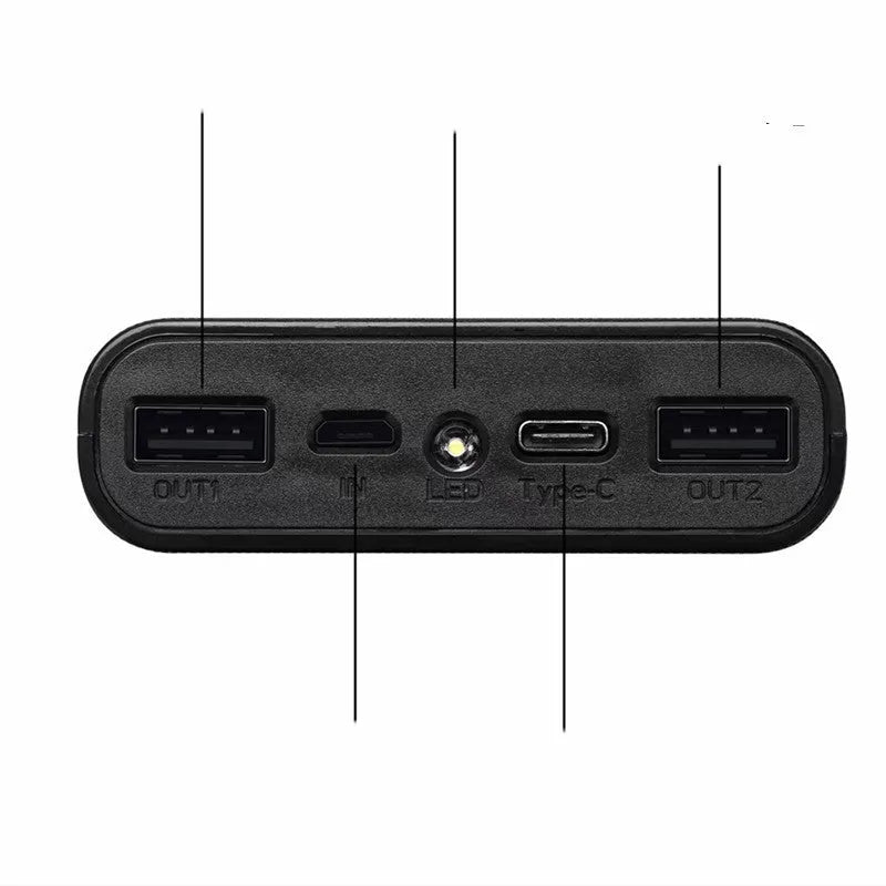 Digital display power bank DIY kit with plastic shell and multiple USB ports