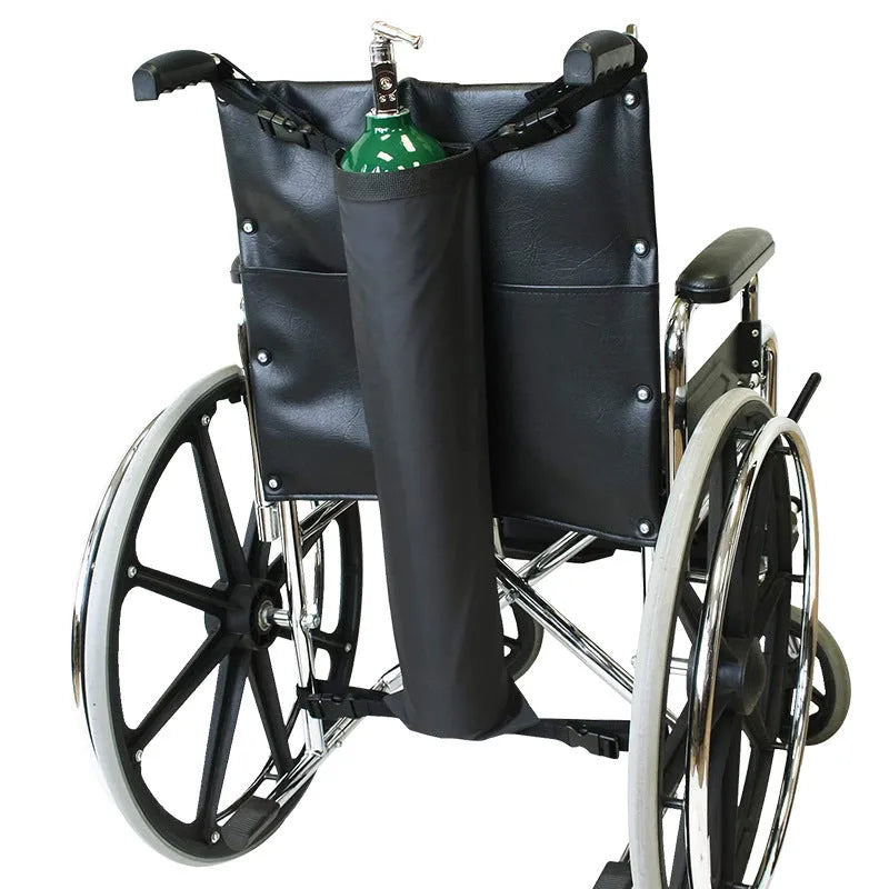 Black wheelchair-mounted oxygen cylinder pannier bag made from 600D Oxford cloth