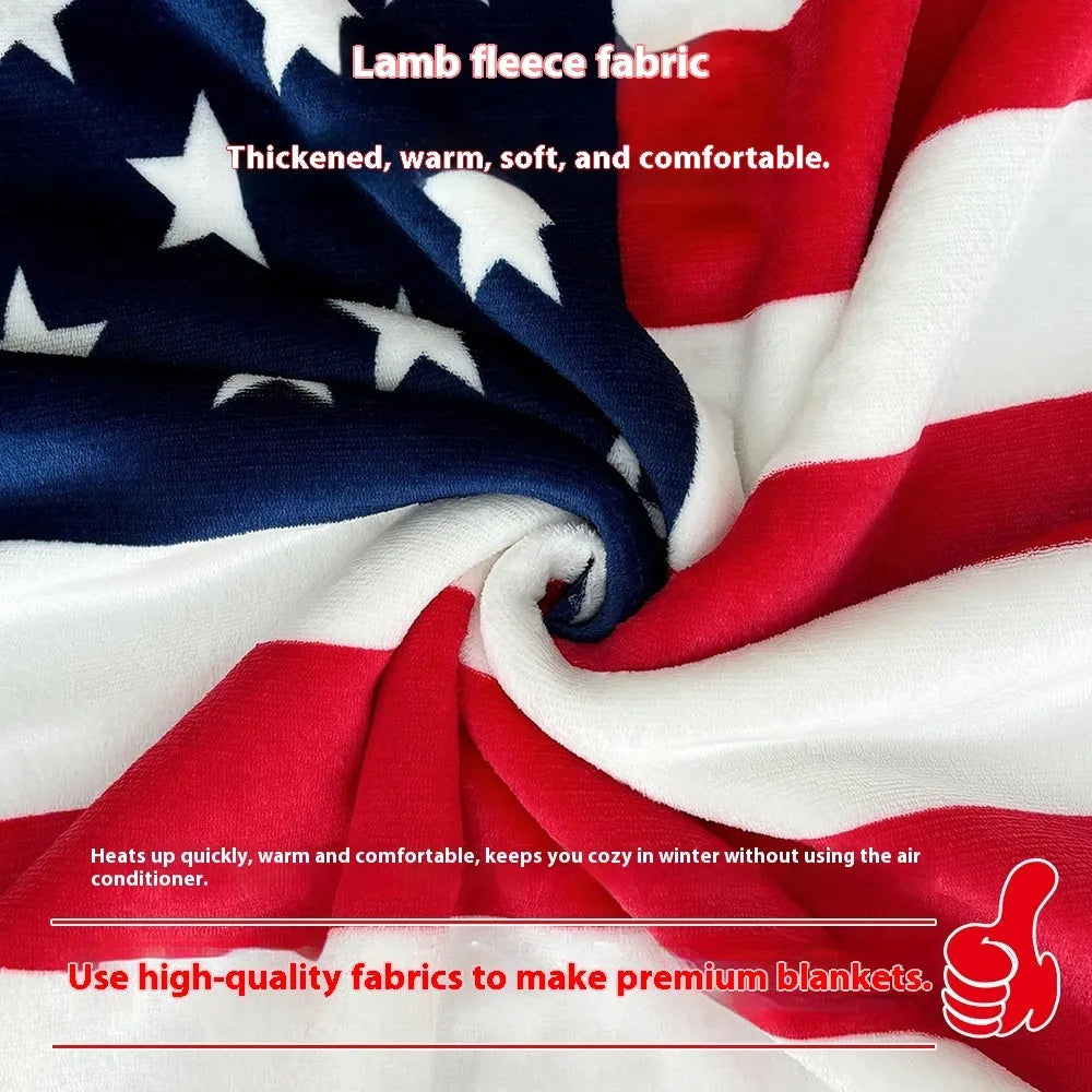 Striped polyester lambswool blanket in American style, shown in vacuum packaging.