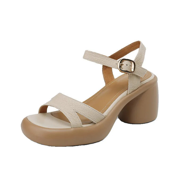 Women's open toe platform sandals in milky white colour with microfiber uppers and rubber soles