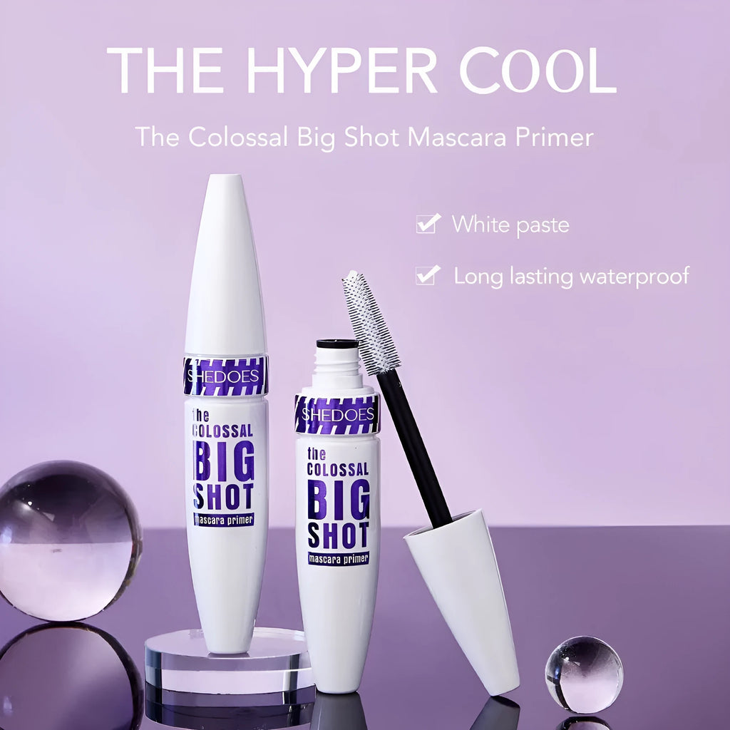 White waterproof fibre mascara in a 10ML tube for curling and shaping eyelashes.