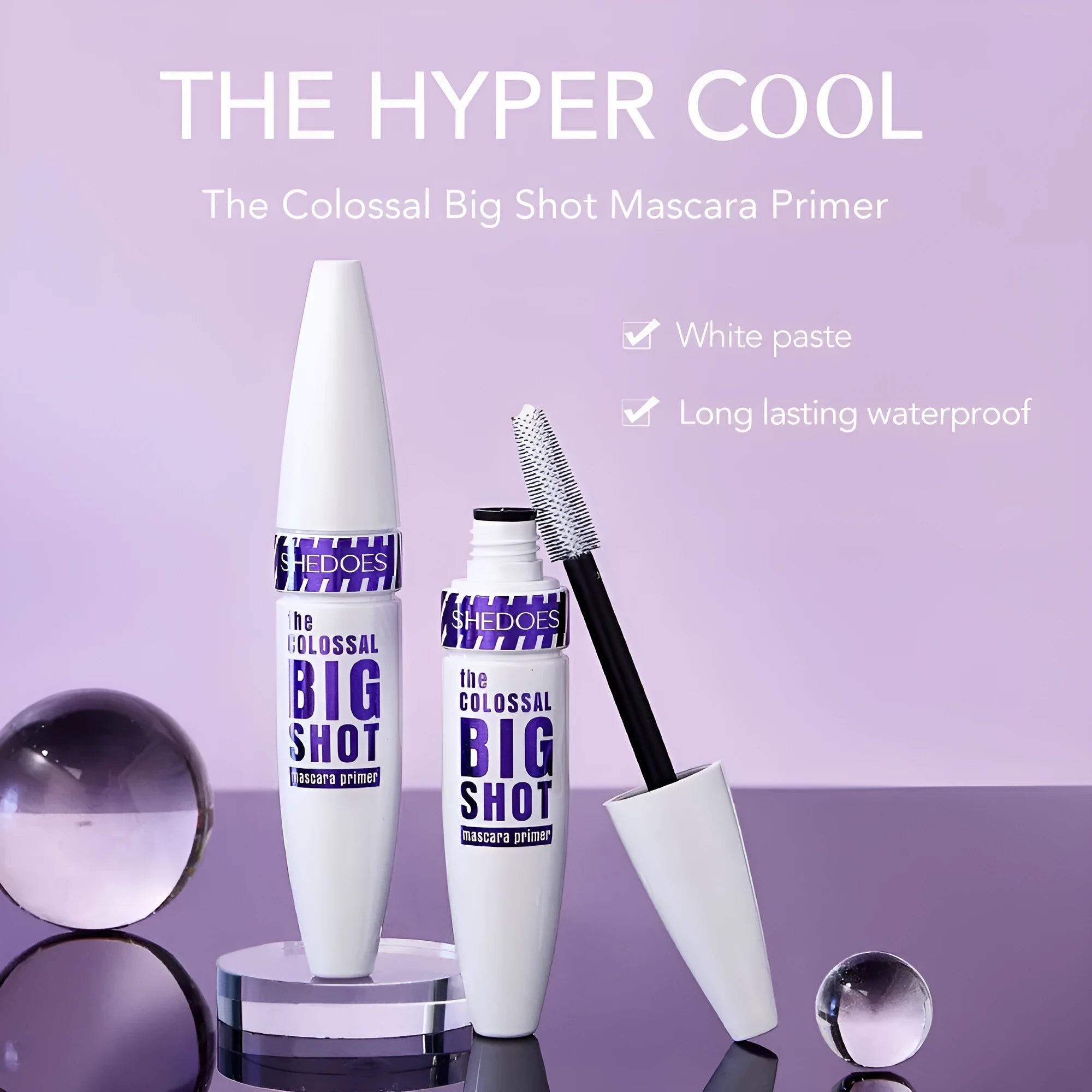White waterproof fibre mascara in a 10ML tube for curling and shaping eyelashes.