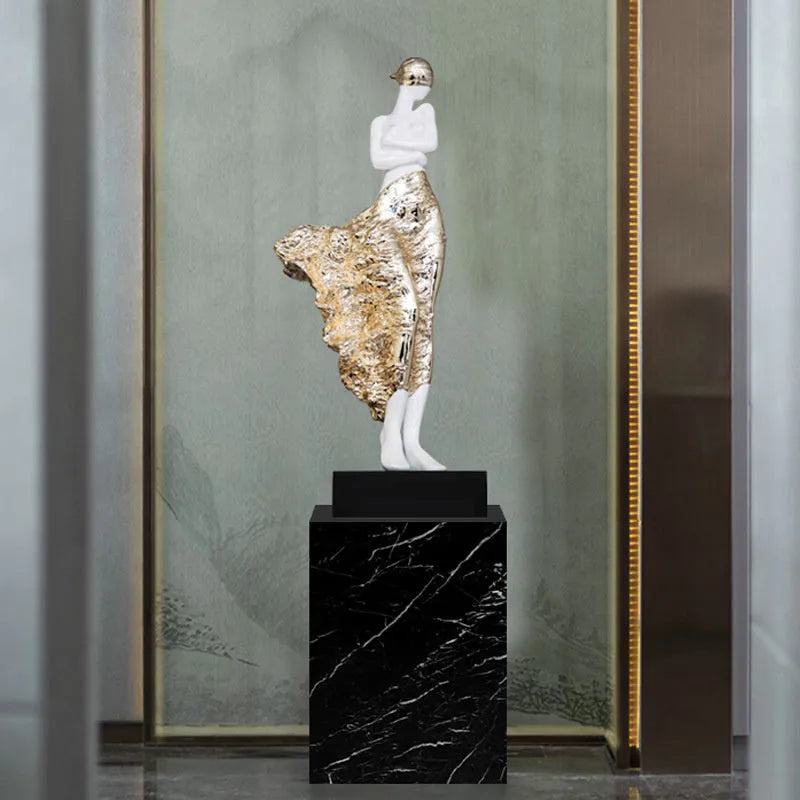 48cm tall modern minimalist resin sculpture ornament in rose gold or silver finish.