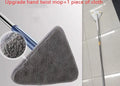 Blue extendable triangle cleaning mop with rotating head on stainless steel pole.