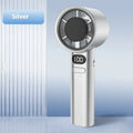 Handheld USB fan with six plastic blades showing variable speed control and available in four colours