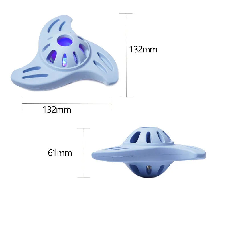 Blue boomerang-shaped dog chew toy with molar-inspired edges for medium and large breeds