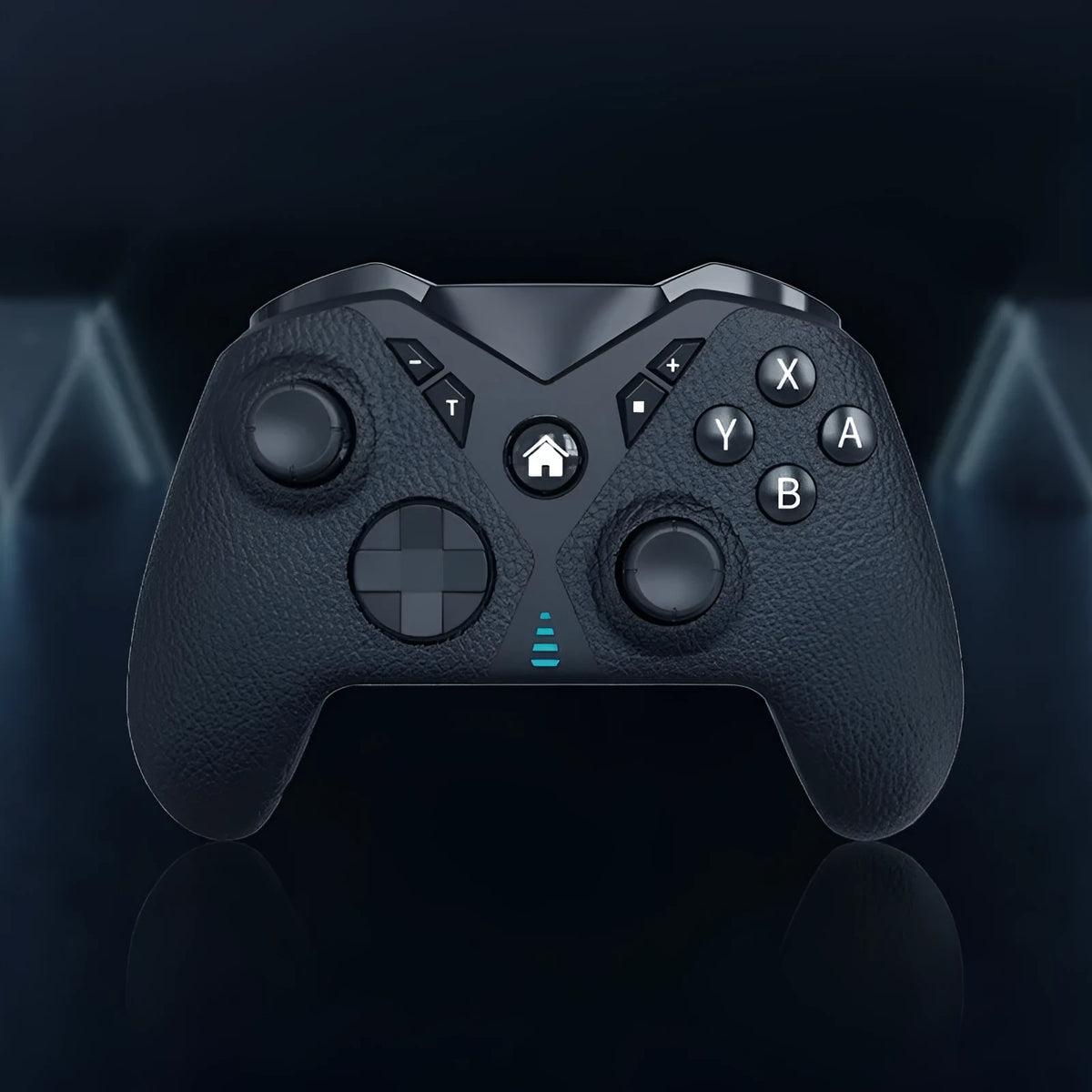 Black wireless Bluetooth game controller with leather-pattern finish for Nintendo Switch and mobile phones