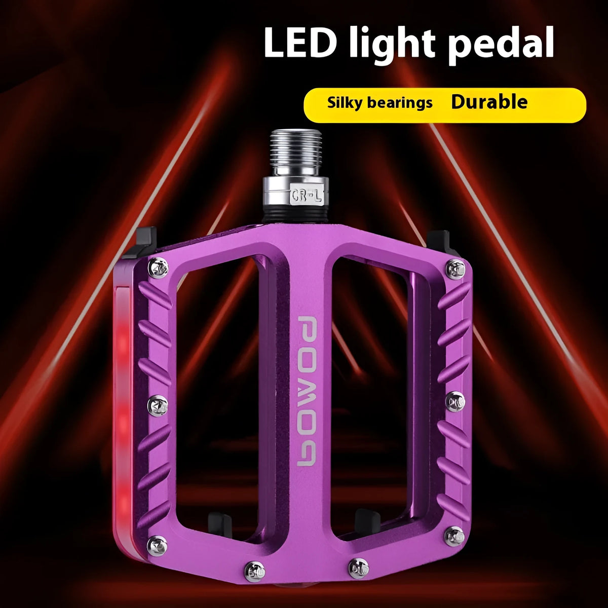 Aluminium alloy bicycle pedals with 710LED lights in black, gold, purple, red, and titanium colour options