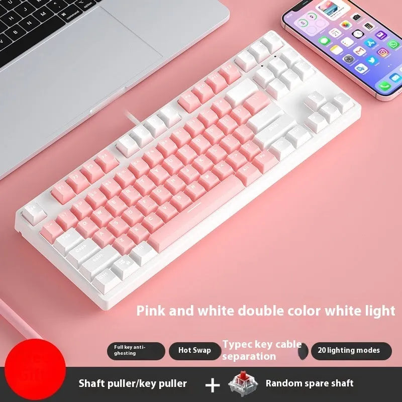 87-key mechanical keyboard with colourful keys on black or white metal chassis