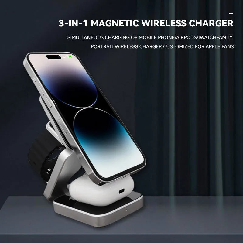 Three-in-one desktop wireless charging bracket with foldable stand and magnetic ring