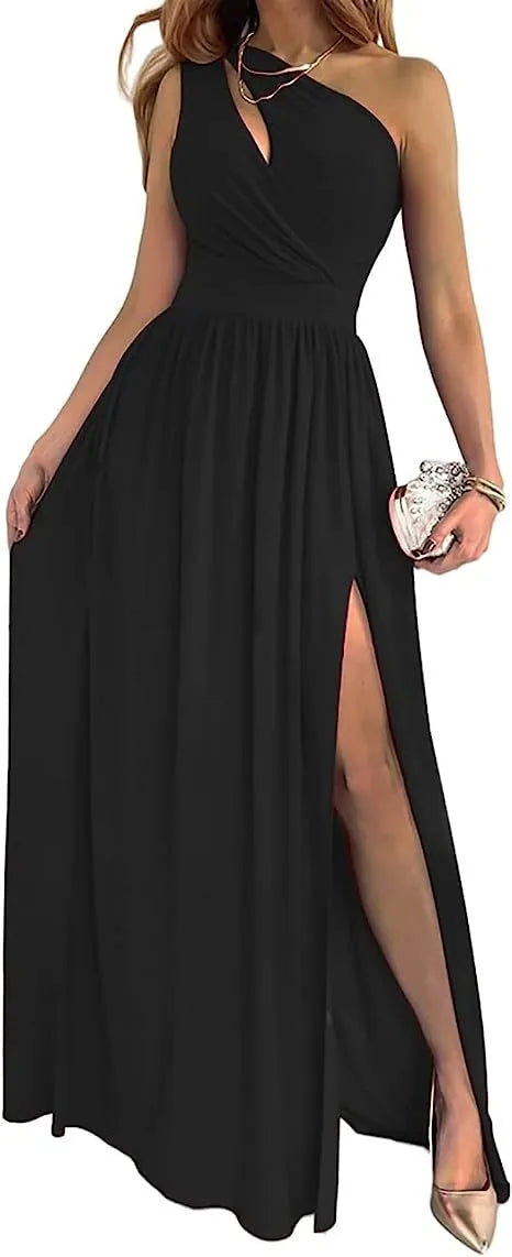 Women's one shoulder maxi dress with high split and cutout detail in soft fabric