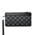 Black men's clutch wallet made from first layer cowhide leather, showing front view.
