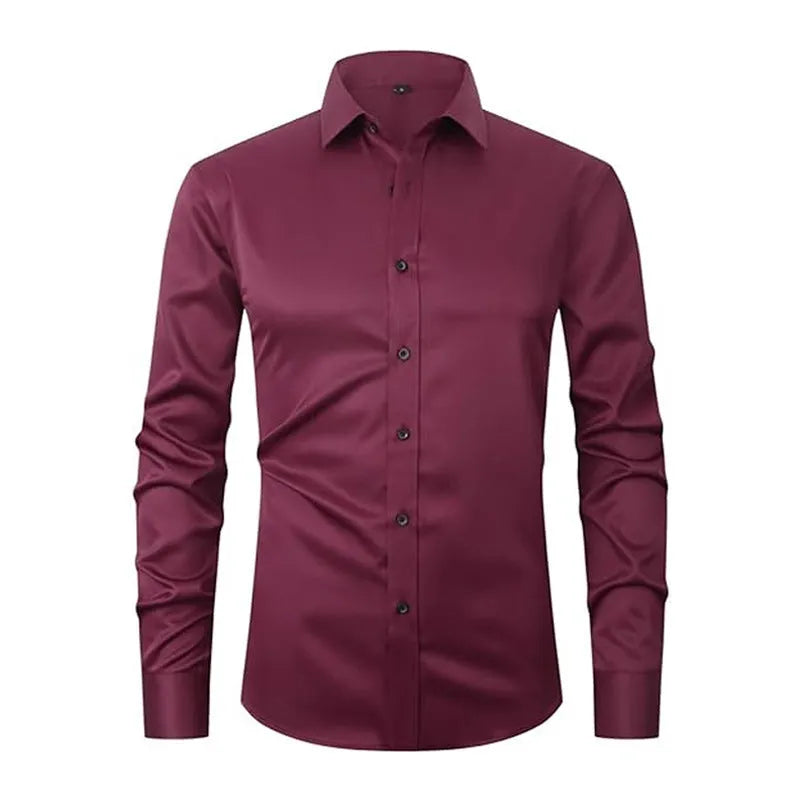 Man wearing a stretch long sleeve polyester work shirt in a solid colour.
