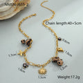 Women's stainless steel necklace with leopard, love heart, and flowers pendant on a regular chain.