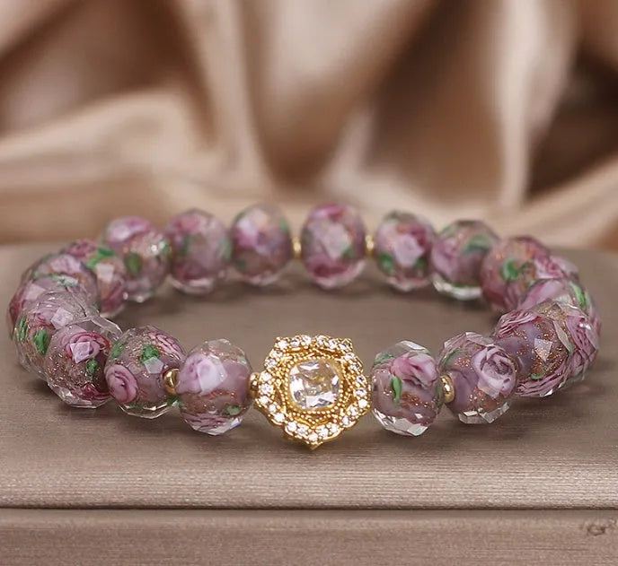 Purple glass bracelet with coloured glaze and electroplated finish, original design women's jewellery, single piece
