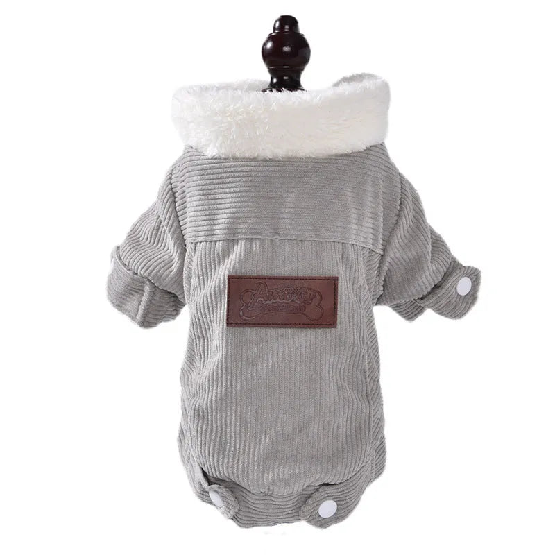Lambswool grey dog winter vest with fleece lining and padding for cold weather warmth