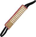 Beige jute dog tug toy with double stitching and two handles for small and medium dog training