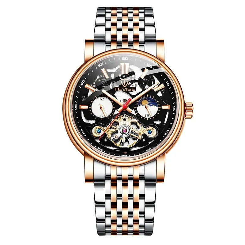 Fashion Tourbillon Waterproof Luminous Mechanical Watch Body for men in 16.5mm thickness with rose black and white options