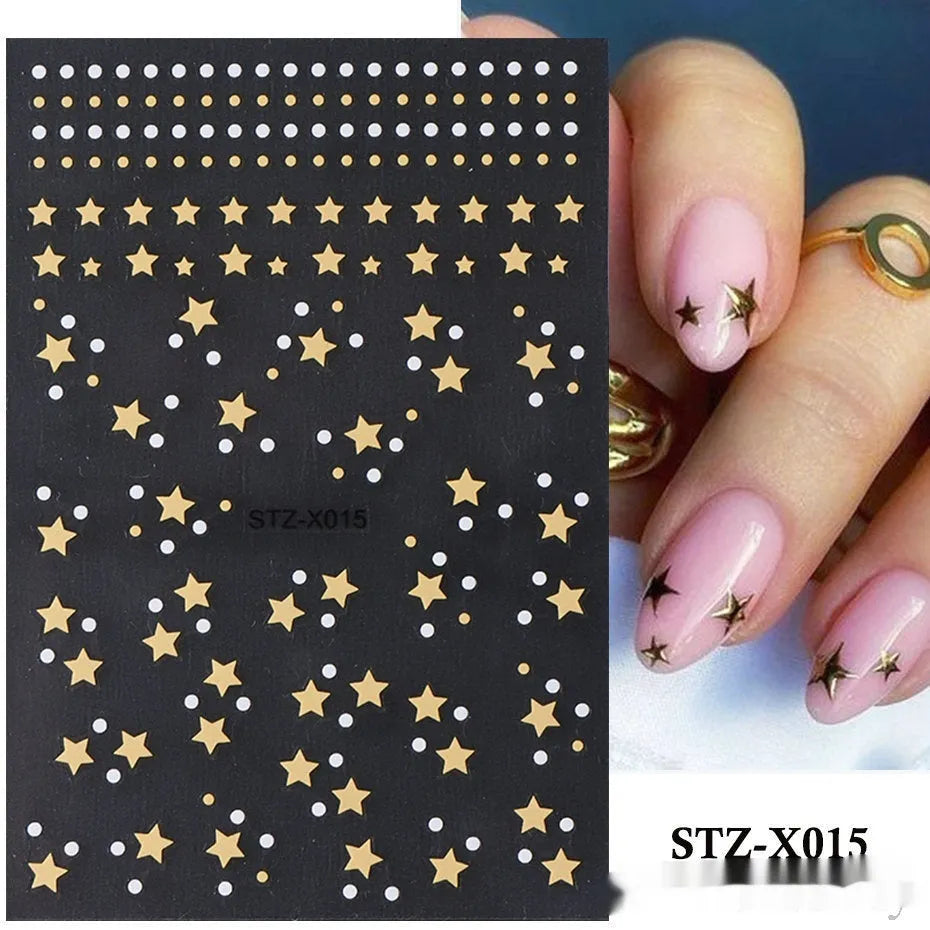 Cartoon love pattern nail art sticker decals in black and silver colours on a plastic sheet.
