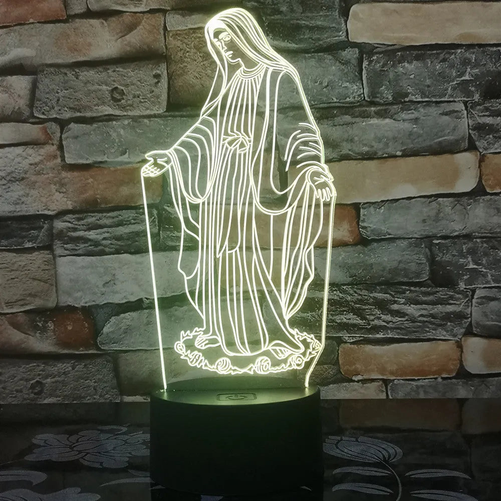 3D LED night light showing laser-engraved acrylic plate creating a stereoscopic dual-ring light pattern with colour change options.
