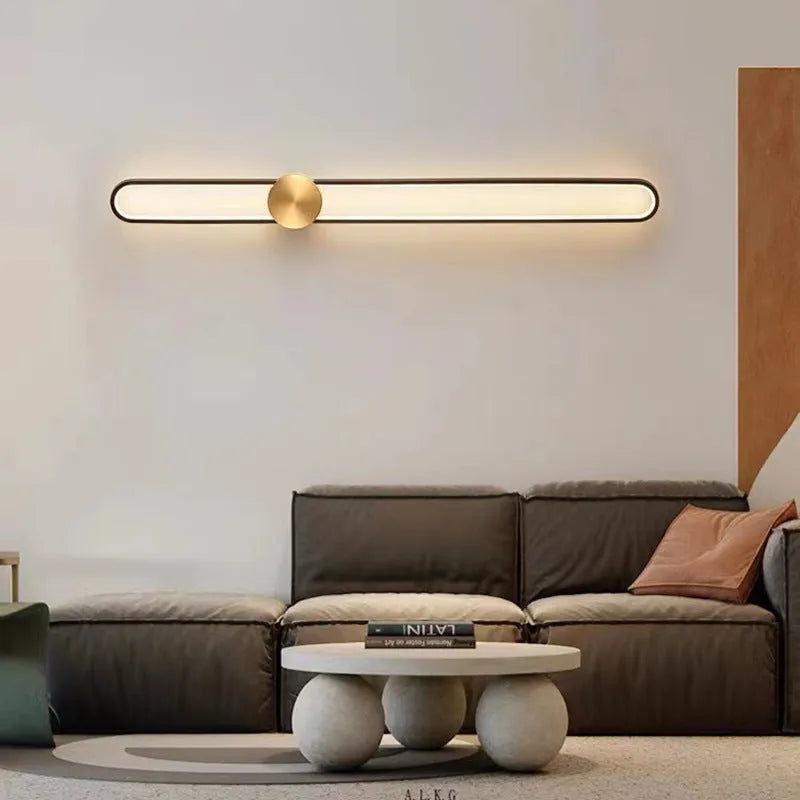 Modern minimalist wall lamp with iron shade and LED warm light in round black finish