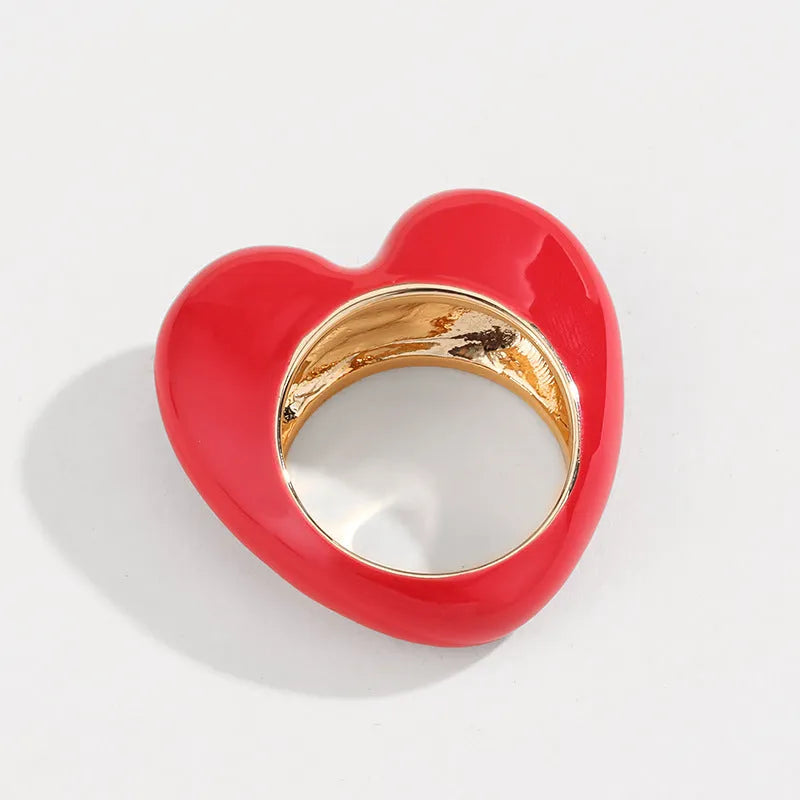 Colourful three-dimensional enamel heart ring in zinc alloy with adjustable sizes