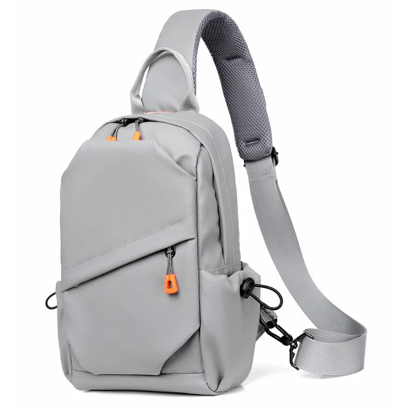 Men's black casual crossbody bag with a single shoulder strap made from waterproof polyester.