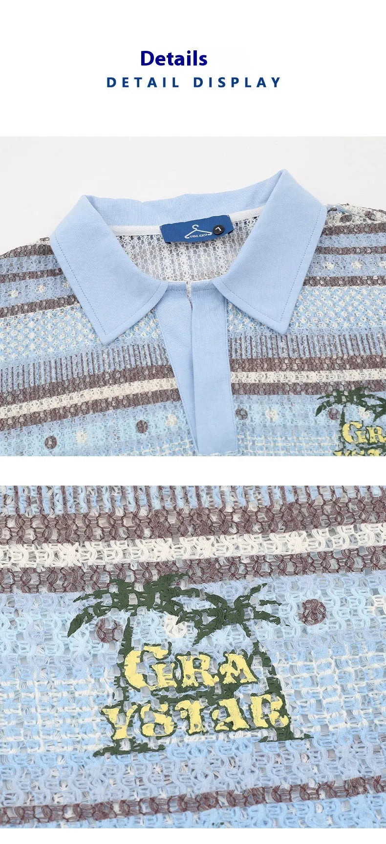 A blue men's casual printed shirt with short sleeves and a loose fit.