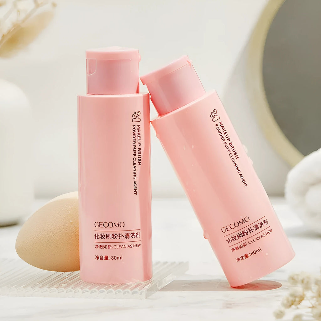 Makeup brush cleaner set with 80ml detergent bottle and 75ml wash-free spray for cosmetic tools