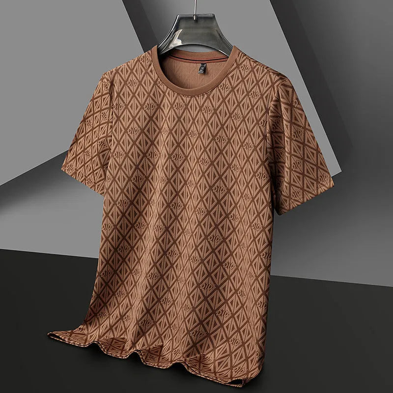 Men's loose fit Jacquard polyamide t-shirt in black colour with short sleeves and antibacterial treatment