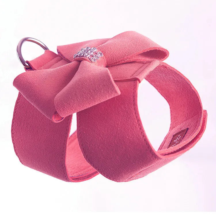 Colourful puppy chest strap harness with bowknot design in microfiber material